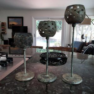 EUC set of three star metal votive holders different sizes